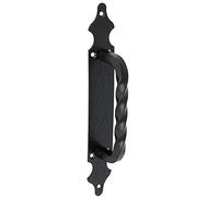 Amig - Manillon de Zamak con Placa Punteada de Acero 28x4,5 cm - Tirador para Puertas de Paso, correderas de Valla y Portones - Negro - Fácil colocación con Tornillos