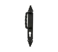 Amig - Manillón para Puertas de Paso o Entrada Modelo 105-280 x 45 mm - Manilla con Placa de Acero - Acabado Negro - Incluye Bocallave - Estilo Rústico Forjado a Mano