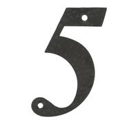 Amig - Número para Casas o Portales - Nº 5-100 x 65 mm - Para Paredes o Muros Exteriores de Viviendas - De Acero Acabado en Negro Epoxi - Estilo Forja - Incluye Tacos y Tirafondos