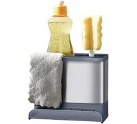 Amig - Organizador de Fregadero Noxi - 15,4 x 11,4 x 18 cm - Acero Inoxidable y Plástico Resistente - Color Gris - Soporte para Esponjas, Cepillos y Detergente con Bandeja Desmontable
