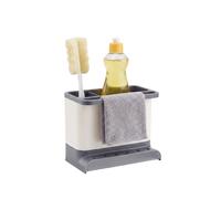 Amig - Organizador de Fregadero Noxi - 15,4 x 11,4 x 18 cm - Acero y Plástico Resistente - Color Blanco - Soporte para Esponjas, Cepillos y Detergente con Bandeja Desmontable