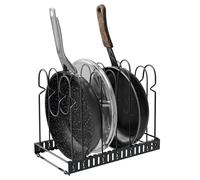 Amig - Organizador para Sartenes - 6 Compartimentos Ajustables - Acero Negro - Almacenamiento de Cocina para Tapas de Ollas y Sartenes - Medidas: 20 x 24 x 30 cm
