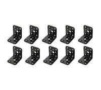 Amig - Pack de 10 Ángulos Planos para Estructuras de Madera - Soportes Esquina de 90 grados - Escuadras de Montaje - Fijación para Muebles, Armarios o Mesas - Acero - Color Negro - 60 x 50 x 2.2 mm
