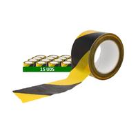 Amig - Pack de 15 Cintas de Balizamiento - Para Señalización y Advertencia de Peligro - Resistentes al Agua y Flexibles - Polietileno de Baja Densidad LDPE - 70mm x 500m - Cinta Amarillo y Negro