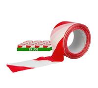 Amig - Pack de 15 Cintas de Balizamiento - Para Señalización y Advertencia de Peligro - Resistentes al Agua y Flexibles - Polietileno de Baja Densidad LDPE - 70mm x 500m - Cinta Rojo y Blanco