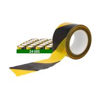 Amig - Pack de 24 Cintas de Balizamiento - Para Señalización y Advertencia de Peligro - Resistentes al Agua y Flexibles - Polietileno de Baja Densidad LDPE - 70mm x 200m - Cinta Amarillo y Negro