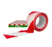 Amig - Pack de 24 Cintas de Balizamiento - Para Señalización y Advertencia de Peligro - Resistentes al Agua y Flexibles - Polietileno de Baja Densidad LDPE - 70mm x 200m - Cinta Rojo y Blanco