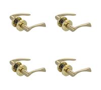 Amig - Pack de 4 Juegos de 2 Manillas Doradas para puerta - Roseta Redonda - Tirador de Zamak - Maneta para Puertas de Paso de Interior - Diámetro Roseta Ø52 mm - Incluye Tornillos