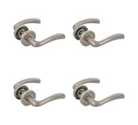 Amig - Pack de 4 Juegos de Manillas de Roseta en Zamak para Puertas - Mod. MIKA - Ø52 mm - Cuadradillo de 8 mm - Diseño Elegante y Sencillo - Aluminio Níquel Cepillado