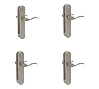 Amig - Pack de 4 Juegos de Manillas para puertas - Manivela funcional y ergonómica - Placa ovalada de Acero y Tirador de Zamak - Plateado mate - Sin bocallave - 237 x 40 x 55 mm