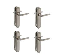 Amig - Pack de 4 Manillas con placa Mod. MAI PB - Para puertas interiores - Cuadradillo 8 mm - Placa 240×45 mm - Aluminio - Acabado níquel cepillado