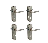 Amig - Pack de 4 Manillas con placa Mod. MAI PB85 - Para puertas interiores - Cuadradillo 8 mm - Bocallave 85 mm - Placa 240×45 mm - Aluminio - Acabado níquel cepillado