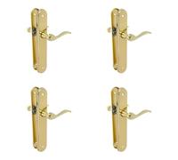 Amig - Pack de 4 Manillas para puertas | Manivela funcional y ergonómica | Placa ovalada de Acero y Tirador de Zamak | Latonado Barnizado | Sin bocallave | 237 x 40 x 55 mm
