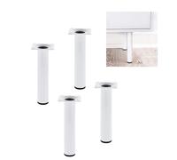 Amig - Pack de 4 Patas Redondas para Mueble - 30X400 mm - Acero - para Mesas de Centro, Noche, Cómodas... - Tapón Antirayaduras - Resistentes - Plata - Tornillería incluída