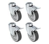 Amig - Pack de 4 Ruedas Con Freno - Ø 100 x 27 mm - Ruedas Giratorias Con Pletina De Acero Inoxidable Con Agujero - Peso Máximo 90 Kg - Para Mover Muebles Pesados - Núcleo Polipropileno - Goma Negra