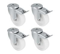 Amig - Pack de 4 Ruedas Con Freno - Ø 100 x 32 mm - Ruedas Giratorias Con Agujero - Peso Máximo 200 Kg - Para Mover Muebles Pesados - Rodamientos de Rodillos - Núcleo de Nylon - Color Blanco