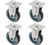 Amig - Pack de 4 Ruedas Fijas - Ø 100 mm - Con Placa de Montaje De Acero Inoxidable - Peso Máximo 90 Kg - Para Mover Muebles Pesados - Rodamientos de Rodillos - Núcleo Polipropileno - Goma Negra