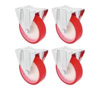 Amig - Pack de 4 Ruedas Fijas - Ø 125 mm - Pletina Metálica - Peso Máximo 170 Kg - Para Mover Muebles Pesados o Electrodomésticos - Rodamientos de Rodillos - Núcleo Nylon Blanco - Poliuretano Rojo