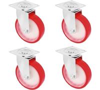 Amig - Pack de 4 Ruedas Giratorias Con Pletina Metálica - Ø 80 mm - Peso Máximo 100 Kg - Para Mover Muebles Pesados - Para Uso en Hostelería y Hospitales - Núcleo Nylon Blanco - Poliuretano Rojo