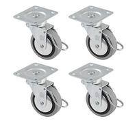 Amig - Pack de 4 ruedas para muebles mod. 2503, con freno, con pletina y rodamientos, Medida: 40 mm, Carga máxima por rueda: 17 kg, Fabricadas con goma, Color gris