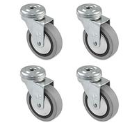 Amig - Pack de 4 ruedas para muebles mod. 2504, con agujero y rodamientos, Medida: 50 mm, Carga máxima por rueda: 25 kg, Fabricadas con goma, Color gris, Sin freno