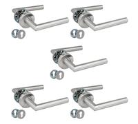 Amig - Pack de 5 Manillas con Roseta para Puertas | 136 x Ø19 mm | Diseño Elegante y Sencillo | Ideal para tu hogar u oficina | Acero inoxidable | Plateado Mate | Incluye Bocallave para Cilindros