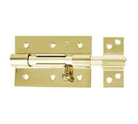 Amig - Pasador de Sobreponer - 100 x 67 mm - Puertas de Paso de Madera - Agujero Portacandados de ø 8 mm - Pestillo para Baño, Dormitorio o Despacho - Cerrojo de Seguridad - Acero Latonado Barnizado