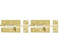 Amig - Pasador de Sobreponer - 120 x 67 mm - Puertas de Paso de Madera - Agujero Portacandados de ø 8 mm - Pestillo para Baño, Dormitorio o Despacho - Cerrojo de Seguridad - Acero Latonado Barnizado