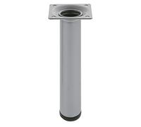Amig - Pata Redonda para Mueble - 30X400 mm - Acero - para Mesas de Centro, Noche, Cómodas... - Tapón Antirayaduras - Resistentes - Plata - Tornillería incluída