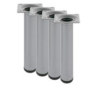 Amig - Pata Redonda para Mueble - 30X400 mm - Acero - para Mesas de Centro, Noche, Cómodas... - Tapón Antirayaduras - Resistentes - Plata - Tornillería incluída (Paquete de 4)