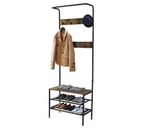 Amig - Perchero de pie con Zapatero Lukïen - Mueble recibidor con banco de Estilo Industrial - 183x66x32,5 cm - Metal y Madera - Color negro y marrón - Burro para pasillo o entrada de Estilo rústico