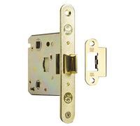 Amig - Picaporte Unificado Mod. 2001 para Puertas de Madera de Paso o Baño - Entrada 50 mm y Distancia entre Nuecas 47 mm - Lengüeta Reversible - Acero Latonado Barnizado - Canto Redondo