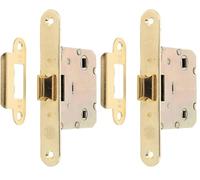 Amig - Picaporte Unificado para Puertas de Madera - Cerradura para Puerta Interior - Cierre de Embutir de Acero Latonado - Entrada 50 mm - Acabado: Latonado Barnizado (Paquete de 2)