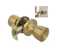 Amig - Pomo de paso - Juego de pomos con manilla en ambos lados - Ideal para puertas de paso interiores - Latón - Color Dorado - Tipo copa - Picaporte de entrada 60/70 mm