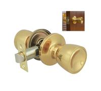 Amig - Pomo Paso Tipo Copa - Juego de Pomos con Manilla Ambos Lados - Latón - Picaporte de entrada 60/70 mm - Incluye tornillería - Para Puertas de Madera- Picaporte de Canto Cuadrado - Pulido