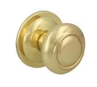 Amig - Pomo Puerta de Entrada - Grosor Máximo de Puerta 70 mm - Incluye Espárrago Roscado y Tuerca - Pomo Hueco de Bola - Fácil de Montar - Acero Latonado Barnizado