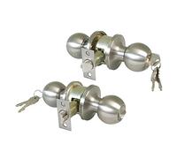 Amig - Pomo Puerta Entrada - Con Picaporte de Entrada 60/70 mm - Pomo de Bola en Ambos Lados - Con Cerradura y Condena - Sistema Antitarjeta - Para Puertas de Madera - Acero Inoxidable Mate