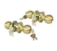 Amig - Pomo Puerta Entrada - Con Picaporte de Entrada 60/70 mm - Pomo de Bola en Ambos Lados - Con Cerradura y Condena - Sistema Antitarjeta - Para Puertas de Madera - Dorado Mate