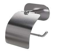 Amig - Portarrollos Adhesivo de baño para Papel higiénico con Tapa Mod. EA-4 - Soporte Rollo de WC Adhesivo sin Tornillos - 140 x 125 mm - Acero Inoxidable - Plateado Mate