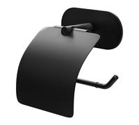 Amig - Portarrollos Adhesivo de baño para Papel higiénico con Tapa Mod. EA-4 - Soporte Rollo de WC Adhesivo sin Tornillos - 140 x 125 mm - Acero Inoxidable - Negro Mate