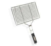 Amig - Rejilla para Barbacoa Fireplus - Parrilla Metálica Doble para Asar - De Acero Inoxidable - Con Mango de Goma Antideslizante- Con Cierre de Seguridad - Medidas: 32x21,5cm