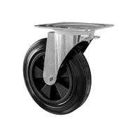 Amig - Rueda con Pletina Metálica - Núcleo de Polipropileno y Banda de Rodadura de Goma Negra- Diámetro 200 mm x Grosor 50 mm - Capacidad de Carga de hasta 200 kg - Ideal para Contenedores