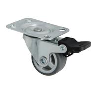 Amig - Rueda de Goma Giratoria Modelo 1309 con Pletina y Freno Integrado - Ø25 mm - Soporte de Acero Zincado - Gris - Capacidad de Carga de hasta 40 kg - Ideal para Mobiliario de Oficina