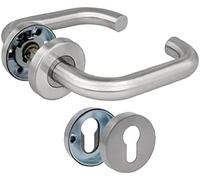 Amig - Set de manillas con roseta para puertas interiores - Diseño moderno y ergonómico - Longitud 140 mm Ø19 mm cuadradillo 8 mm - Acero inoxidable mate - Mod. 3RBX