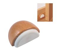 Amig - Tope o Retenedor de Suelo Adhesivo Semicircular Decorativo de Madera con Acabado Haya y Goma en Color Blanco - Protege de Golpes las Paredes y Muebles - Diámetro Ø45 x 25 mm