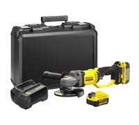 Amoladora a batería stanley fatmax sfmcg400m2k 18v 125mm con 2 baterías de 4h