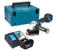 Amoladora angular a batería Makita DGA 511 Z de 18 V y 125 mm sin escobillas + 1 batería de 9,0 Ah + cargador + maletín Makpac