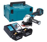 Amoladora angular a batería Makita DGA 511 Z de 18 V y 125 mm sin escobillas + 2 baterías de 9,0 Ah + cargador + maletín Makpac