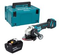 Amoladora angular a batería Makita DGA 517 Z de 18 V y 125 mm sin escobillas + 1 batería de 9,0 Ah + Makpac - sin cargador