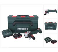Amoladora angular a batería Metabo WPB 18 LT BL 11-125 Quick de 18 V y 125 mm sin escobillas + 1 batería de 4,0 Ah + cargador + metaBOX